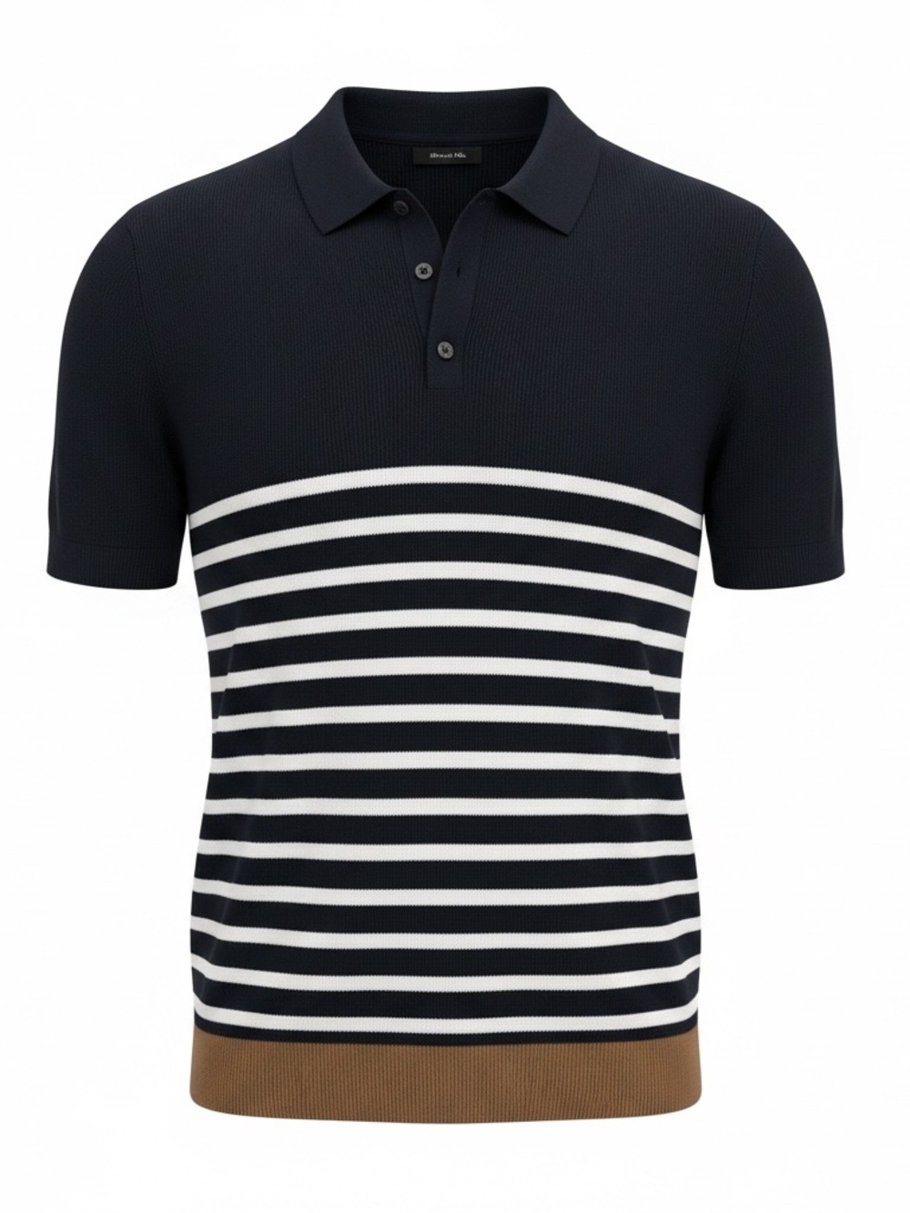 Massimo Dutti Navy, White & Brown Striped Polo
